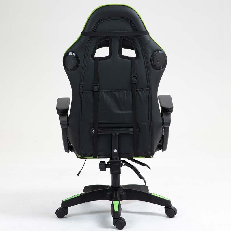 vista trasera de la Silla Gaming PowerGaming con Altavoz Bluetooth y Masaje Negro+Verde
