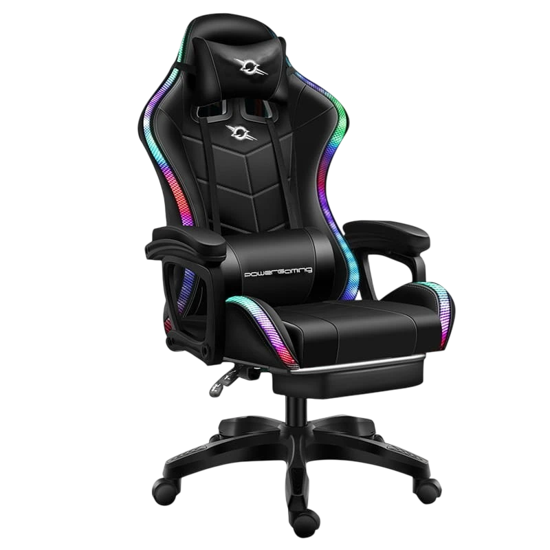 Silla Gaming PowerGaming LED RGB Negro con Reposapiés - Clase B Reacondicionado