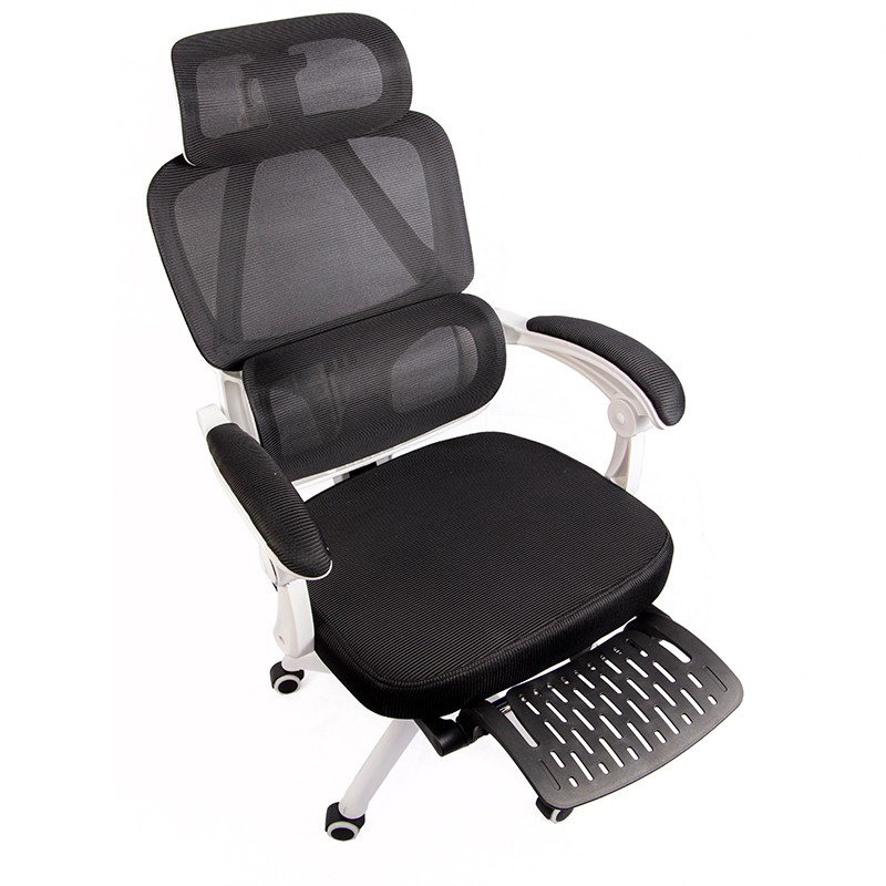 Silla de Oficina Powerbasics Confort T20 Negro foto real superior con reposapies desplegado