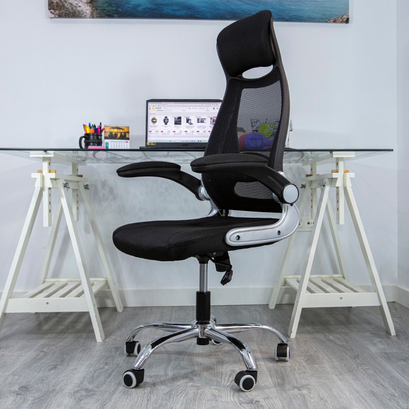 vista frontal y lateral de la Silla de Oficina Powerbasics W2003 Negro