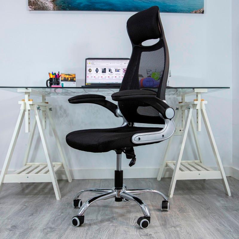 vista frontal y lateral de la Silla de Oficina Powerbasics W2003 Negro