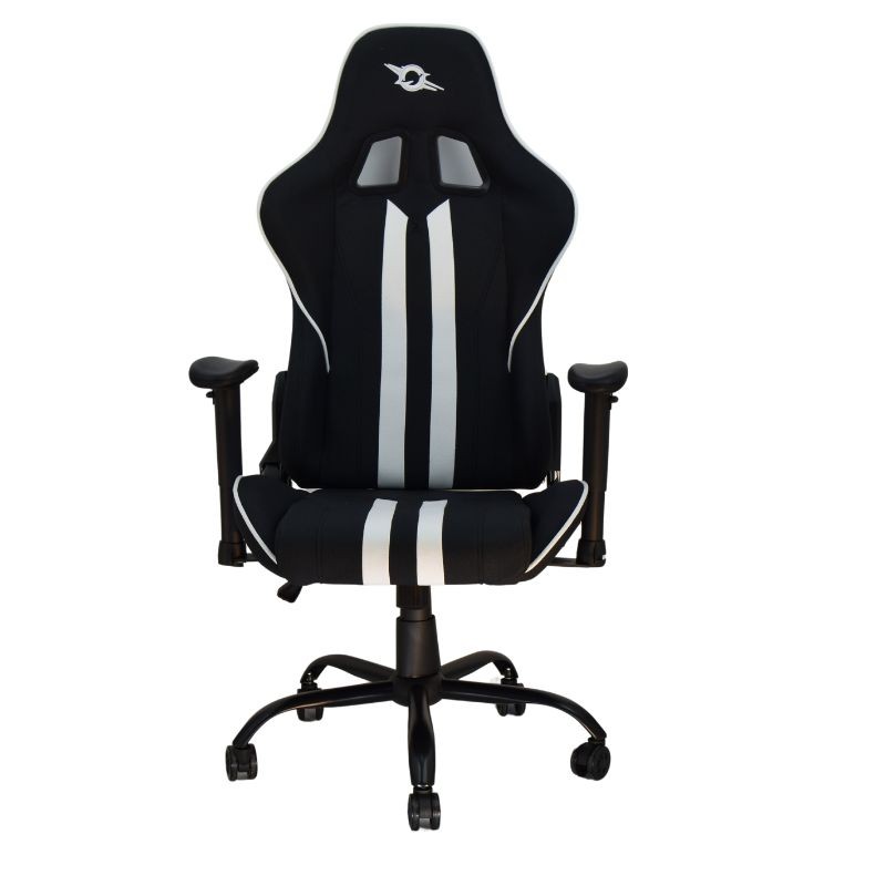 vista frontal de la Silla de Tela PowerGaming Burnout Negro+Blanco