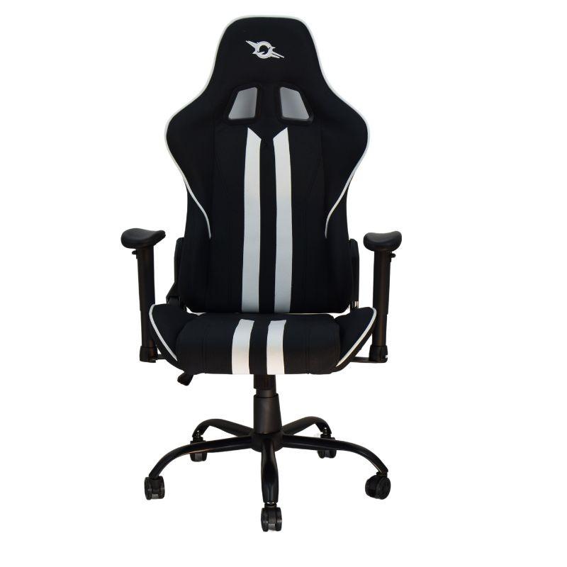 vista frontal de la Silla de Tela PowerGaming Burnout Negro+Blanco