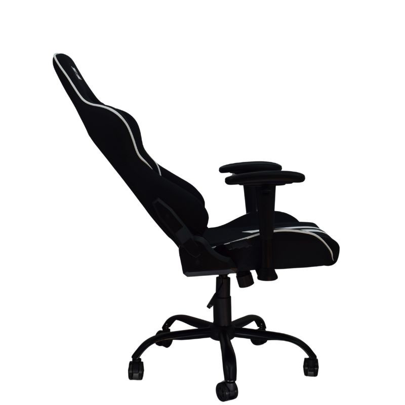 vista lateral de la Silla de Tela PowerGaming Burnout Negro+Blanco