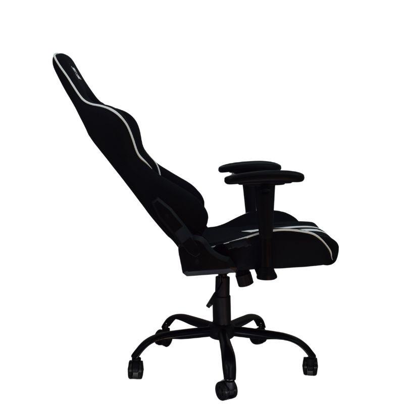 vista lateral de la Silla de Tela PowerGaming Burnout Negro+Blanco
