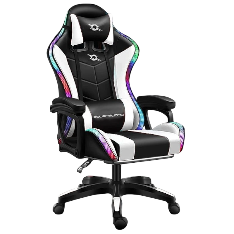 Silla Gaming PowerGaming LED RGB Blanco/Negro