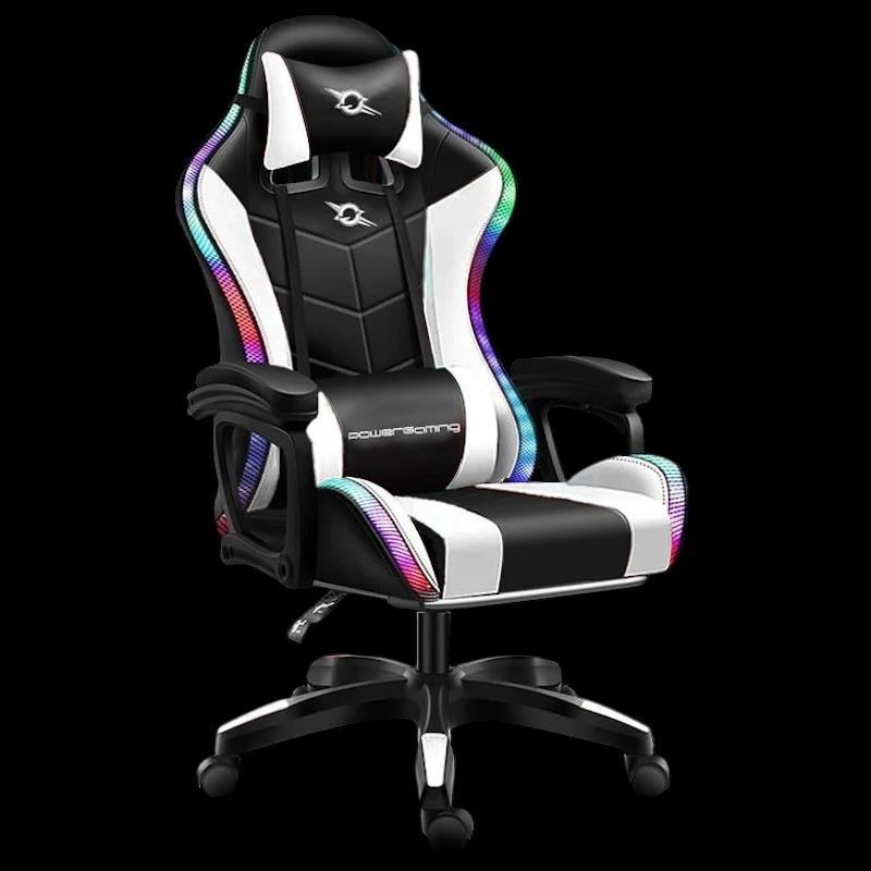 Silla Gaming PowerGaming LED RGB Blanco/Negro