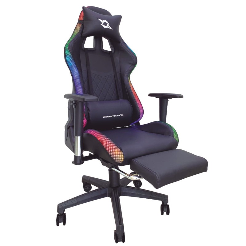 Silla PowerGaming LED RGB V2 Negro con Reposapiés vista delantera derecha