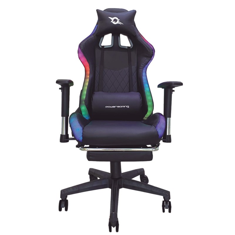 Silla PowerGaming LED RGB V2 Negro con Reposapiés vista frontal