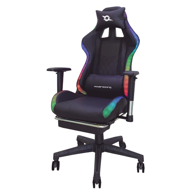 Silla PowerGaming LED RGB V2 Negro con Reposapiés vista delantera izquierda