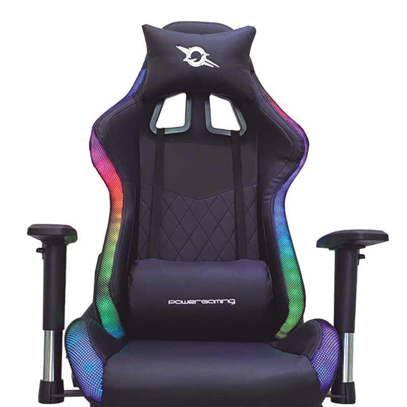 Silla PowerGaming LED RGB V2 Negro con Reposapiés vistra frontal al detalle