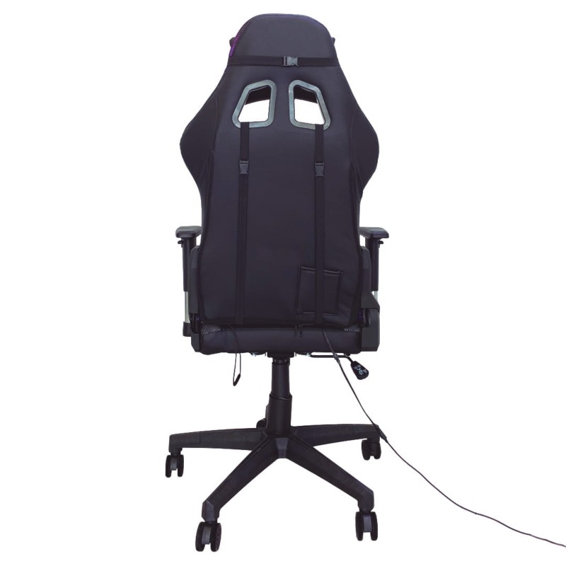 Silla PowerGaming LED RGB V2 Negro con Reposapiés vista trasera