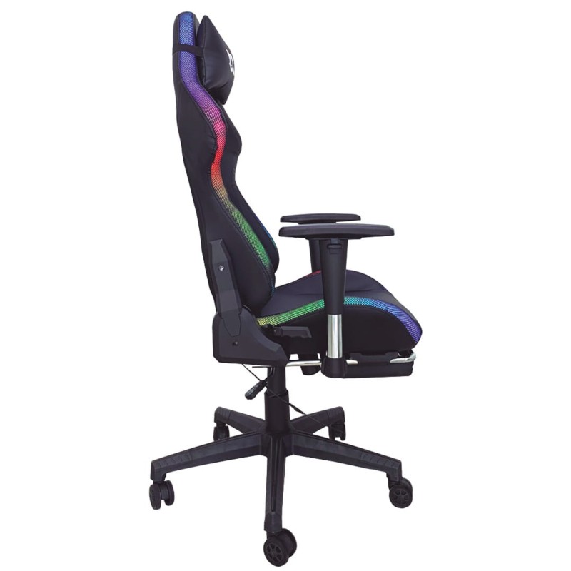 Silla PowerGaming LED RGB V2 Negro con Reposapiés vista lateral izquierda