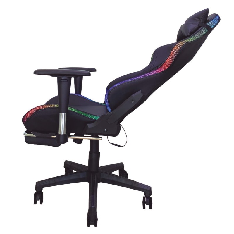 Silla PowerGaming LED RGB V2 Negro con Reposapiés vista lateral derecha con reposapies