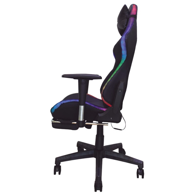Silla PowerGaming LED RGB V2 Negro con Reposapiés vista lateral derecha