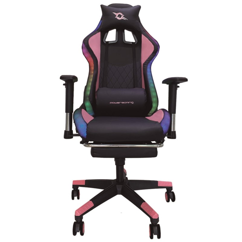 Silla PowerGaming LED RGB V2 Rosa con Reposapiés vista frontal