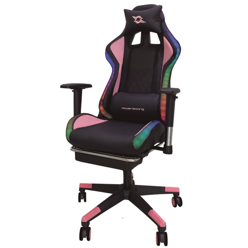 Silla PowerGaming LED RGB V2 Rosa con Reposapiés vista frontal izquierda