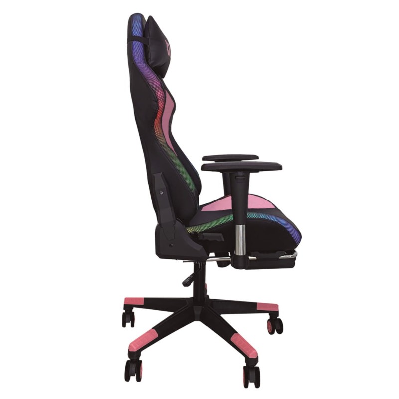 Silla PowerGaming LED RGB V2 Rosa con Reposapiés vista lateral derecha