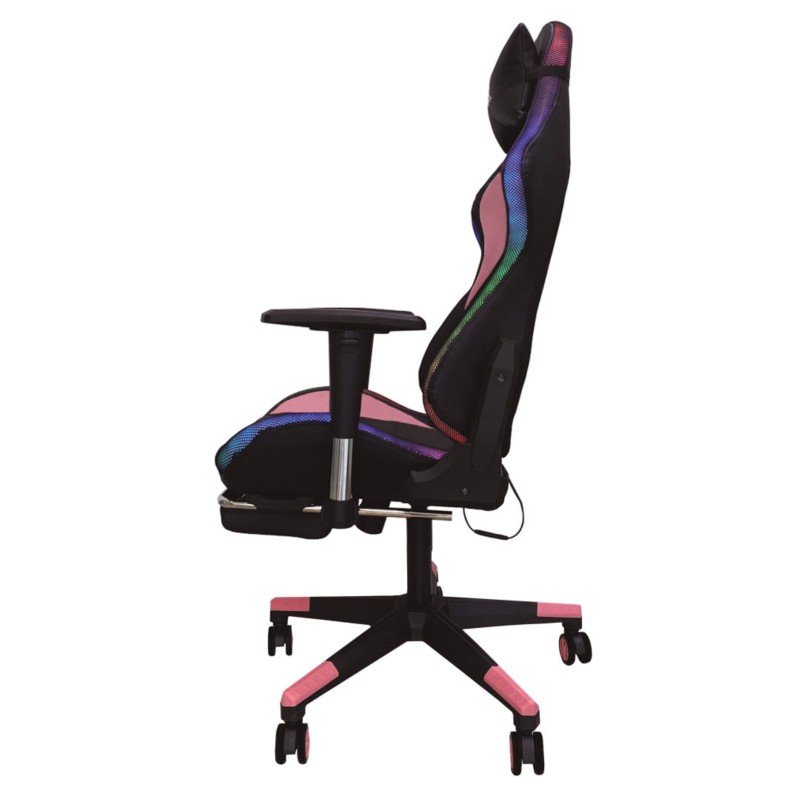 Silla PowerGaming LED RGB V2 Rosa con Reposapiés vista lateral izquierda