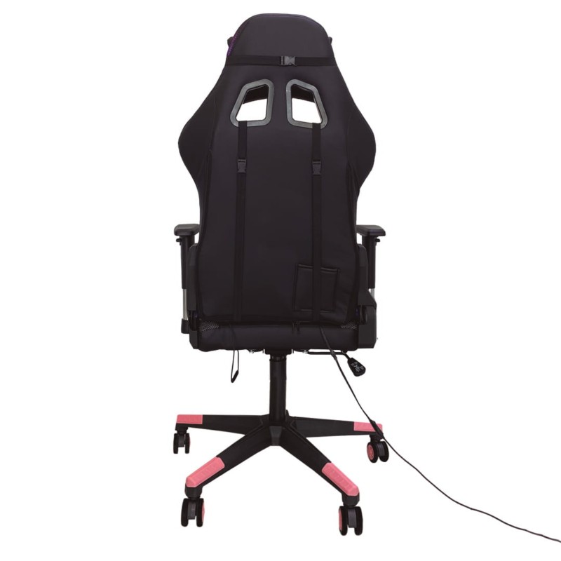 Silla PowerGaming LED RGB V2 Rosa con Reposapiés vista trasera