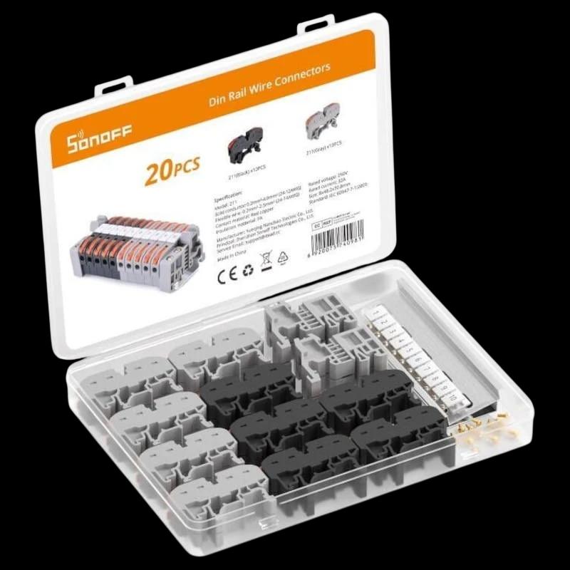 Sonoff 211 Gris - Conector de Cables para Carril DIN Pack de 20 unidades