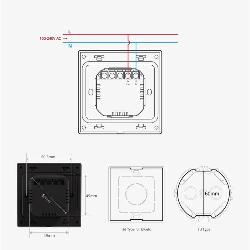 SONOFF NSPanel Negro - Pantalla Inteligente, Centro De Control, Termostato y Sensor Ambiental Esquema