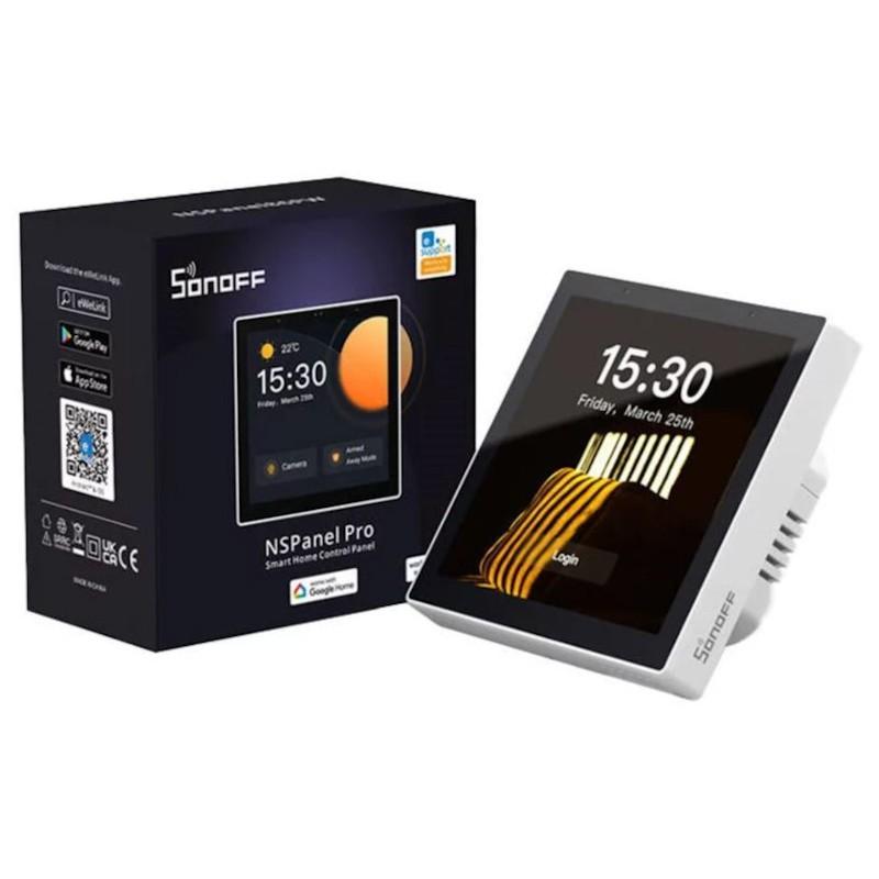 SONOFF NSPanel Pro Blanco junto a su caja