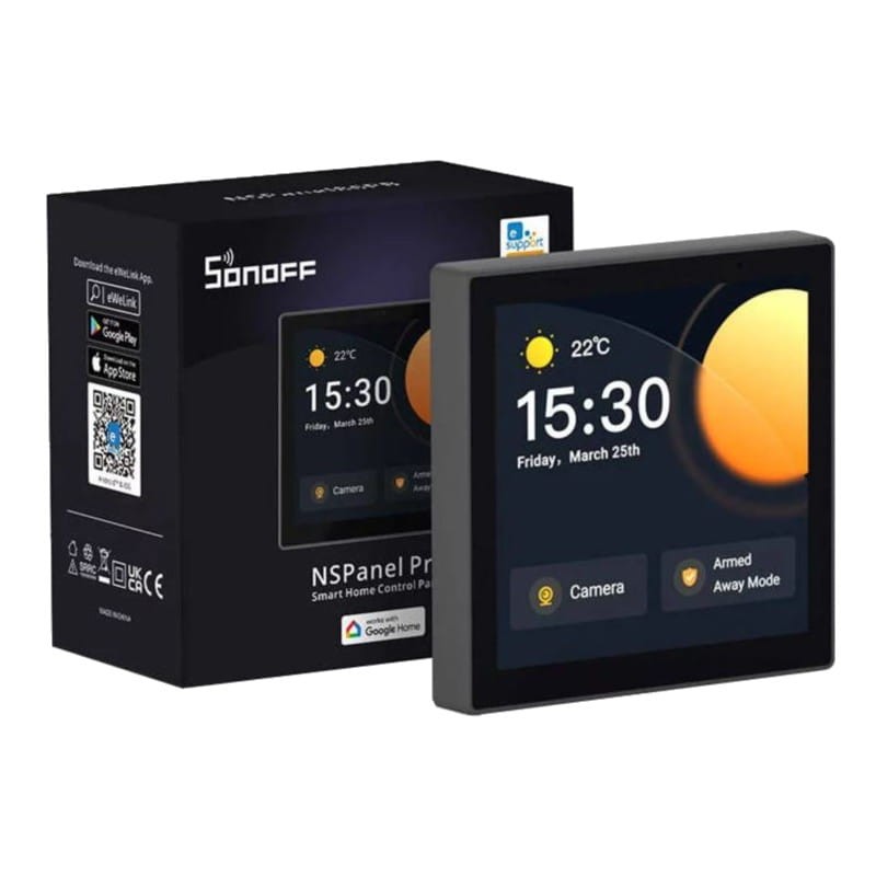 SONOFF NSPanel Pro Preto junto com sua caixa