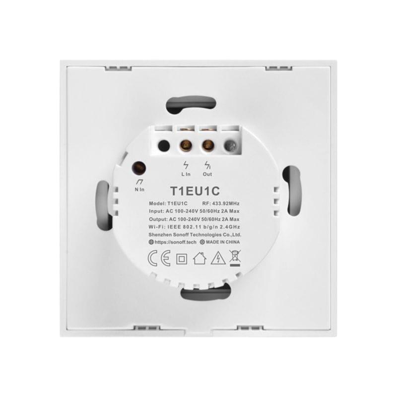 Vue de face et arrière de l'interrupteur tactile intelligent Sonoff T1 1C WiFi + RF 433