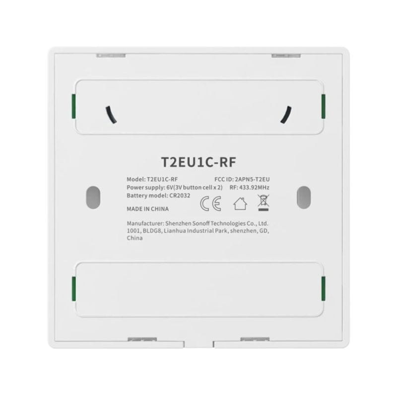 Vista trasera del Interruptor Táctil Inteligente España Sonoff T2 1C WiFi + RF 433
