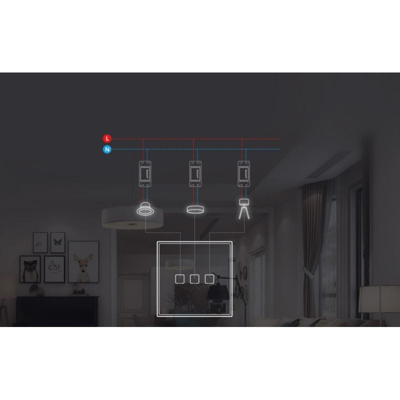 Croquis eléctrico del Interruptor Táctil Inteligente España Sonoff T2 2C WiFi + RF 433