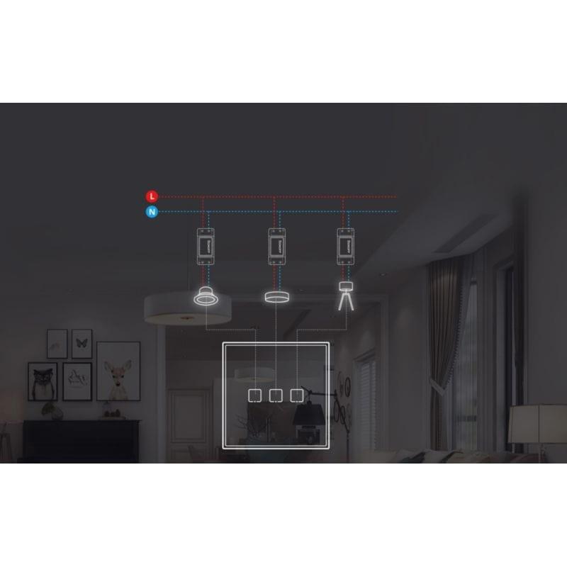 Croquis de la instalación del Interruptor táctil inteligente Sonoff T2EU3C-RF 3 botones