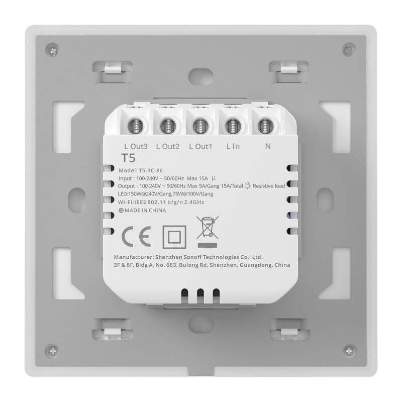 Trasera de Sonoff TX T5 3C 3 Botones Táctil Blanco - Interruptor inteligente de pared Wi-Fi