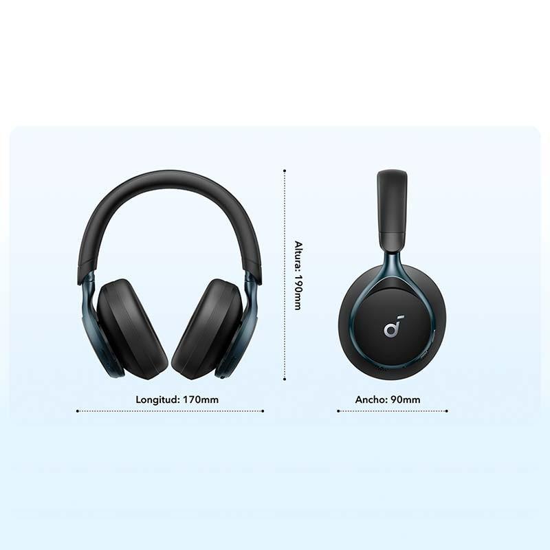 vista frontal y lateral de los Auriculares Inalámbricos Soundcore Space One Negro
