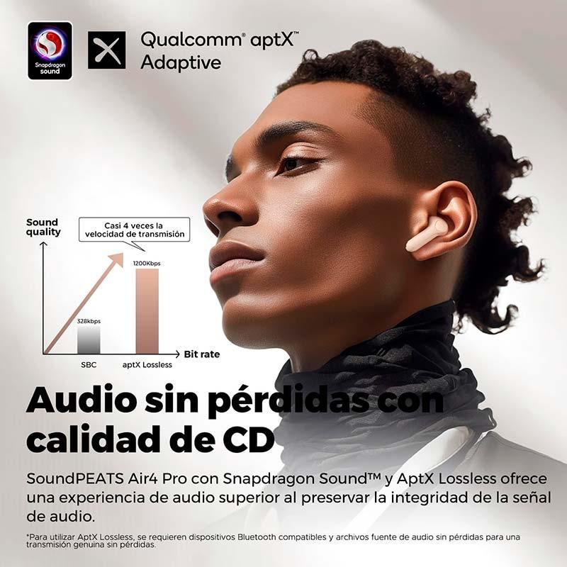 som Snapdragon dos auscultadores SoundPEATS Air 4 Pro ANC Bege