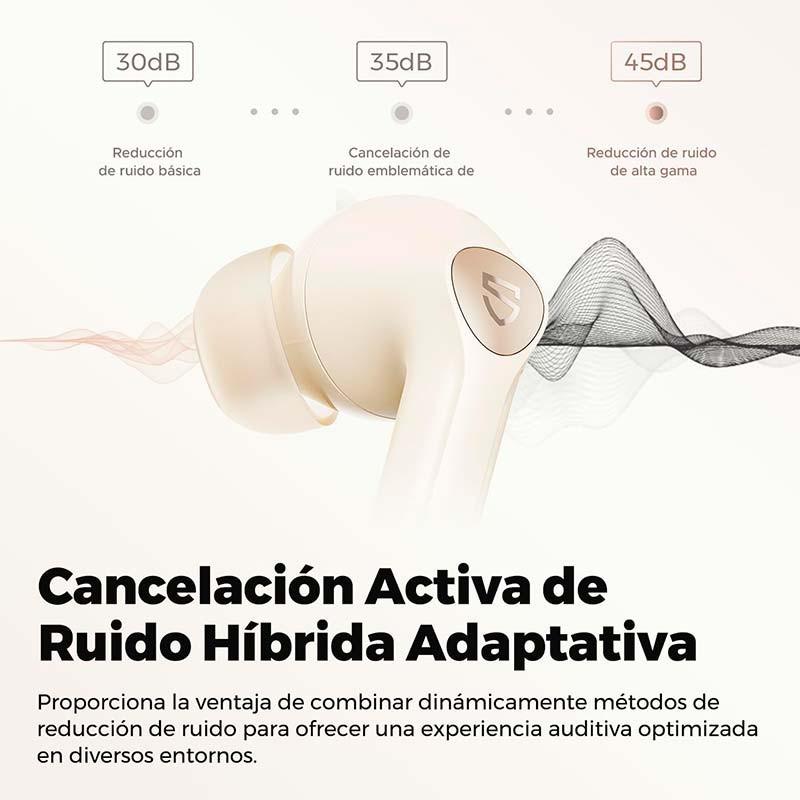 cancelamento ativo de ruído dos auscultadores SoundPEATS Air 4 Pro ANC Bege