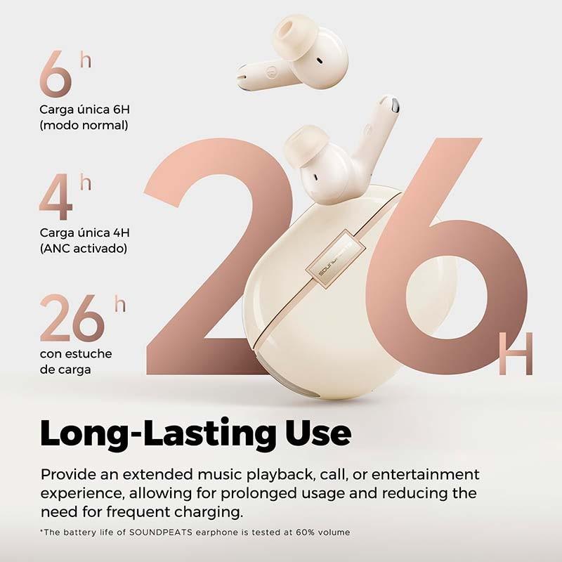 bateria dos auscultadores SoundPEATS Air 4 Pro ANC Bege