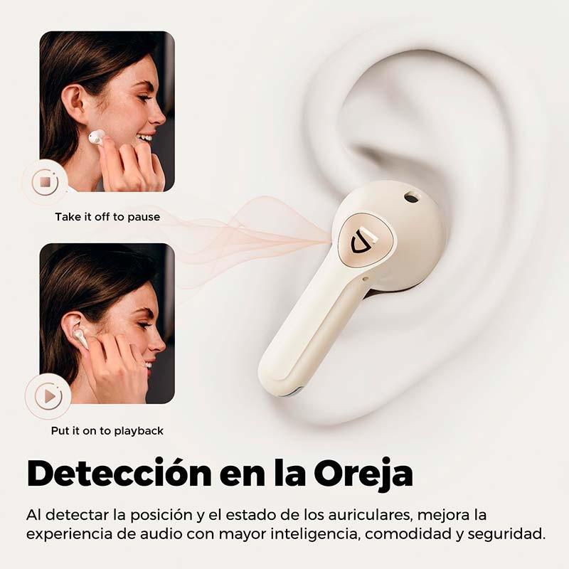 detecção no ouvido dos auscultadores SoundPEATS Air 4 Pro ANC Bege