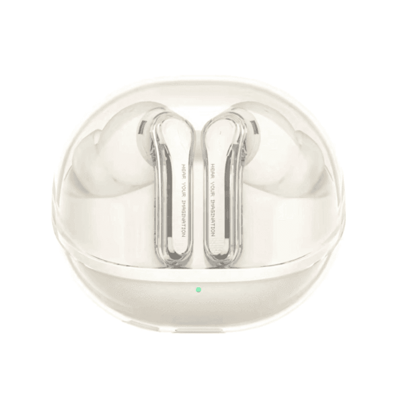 Vista frontal do estojo dos Auscultadores SoundPEATS Clear Beige