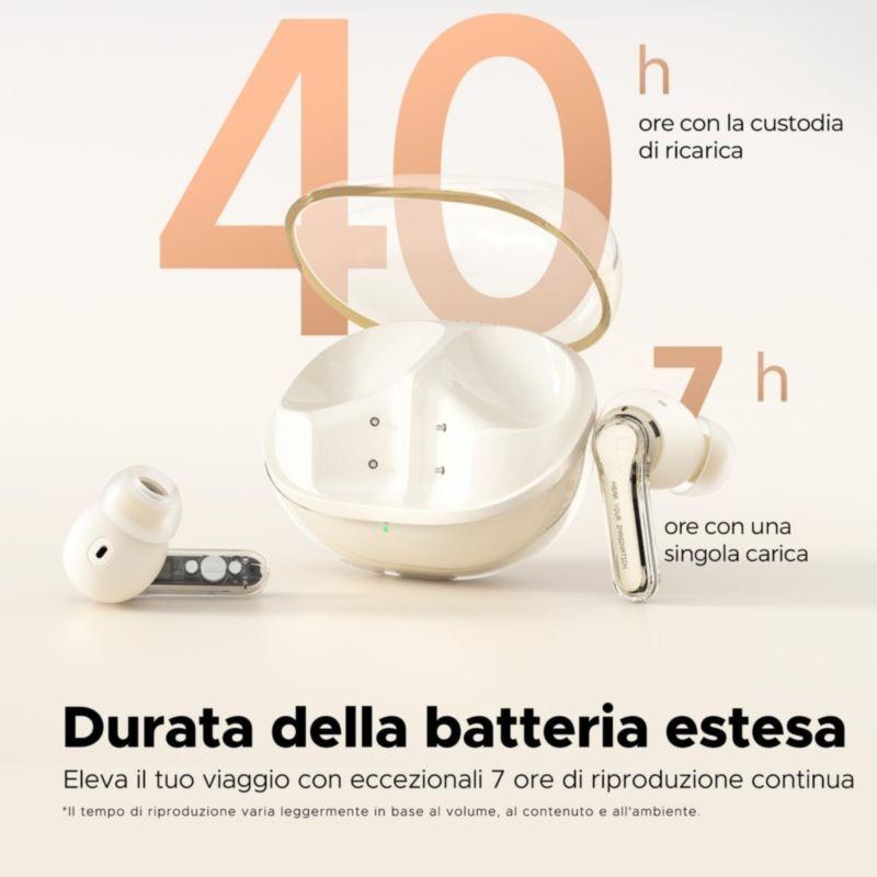 Auscultadores SoundPEATS Clear Beige com autonomia de 40 horas