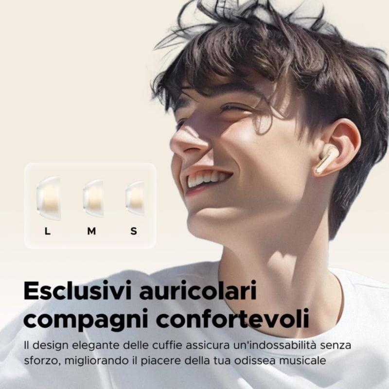 Auscultadores SoundPEATS Clear Beige com diferentes almofadas