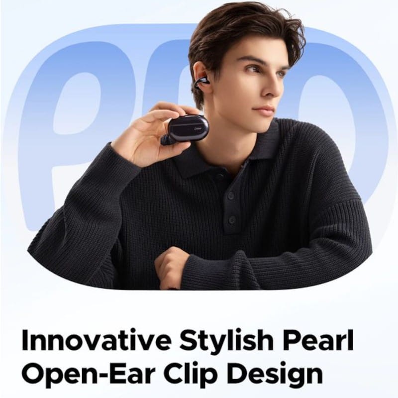 SoundPeats PearlClip Pro Hi-Res Audio LDAC Roxo com design open-ear tipo clipe, estojo compacto roxo e acabamento elegante, ideal para uso diário