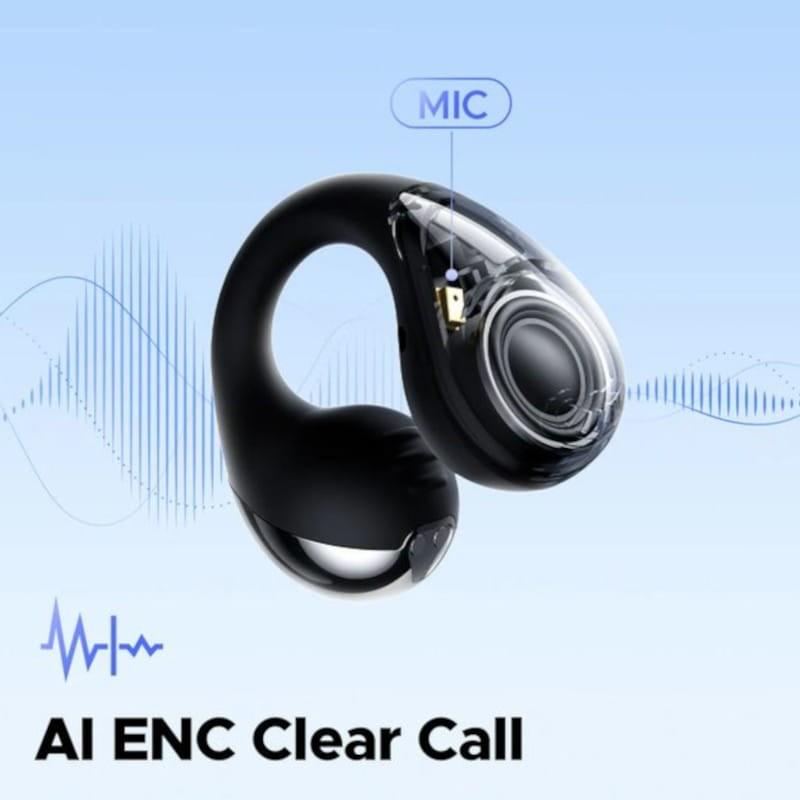 SoundPeats PearlClip Pro Hi-Res Audio LDAC Roxo com design auricular em gancho, cápsula transparente mostrando driver, microfone destacado e acabamento