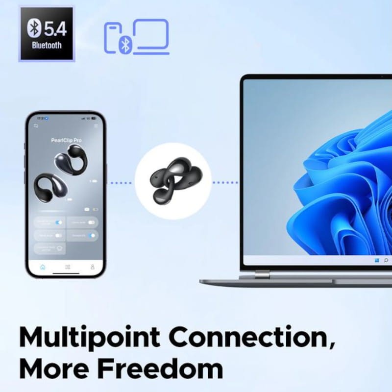 SoundPeats PearlClip Pro Hi-Res Audio LDAC Roxo com Bluetooth 5.4, conexão multiponto, estojo compacto e earbuds roxos com encaixe ergonômico