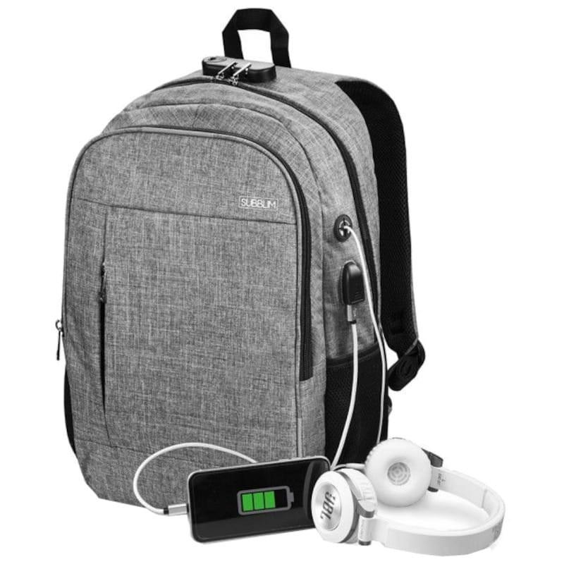 Vue de face de Subblim Urban Lock System 16 Gris - Sac à dos pour ordinateur portable