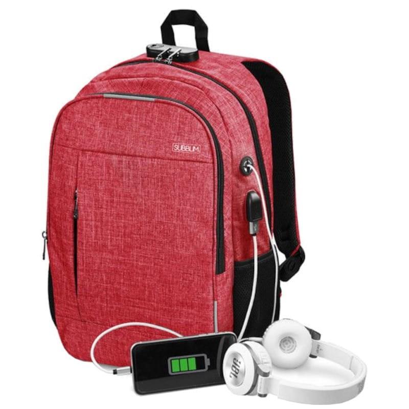 Vista frontal de Subblim Urban Lock System 16 Rojo - Mochila para Portátil
