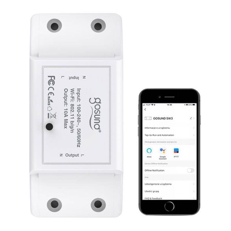 Gosund SW3 Wi-Fi 100~200 V 10 A Branco - Imagem Relé inteligente com aplicação 