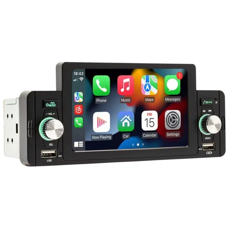Autorradio 1 DIN SWM 160W 5 pulgadas Bluetooth/Carplay/Android Auto inalámbrico/USB Negro