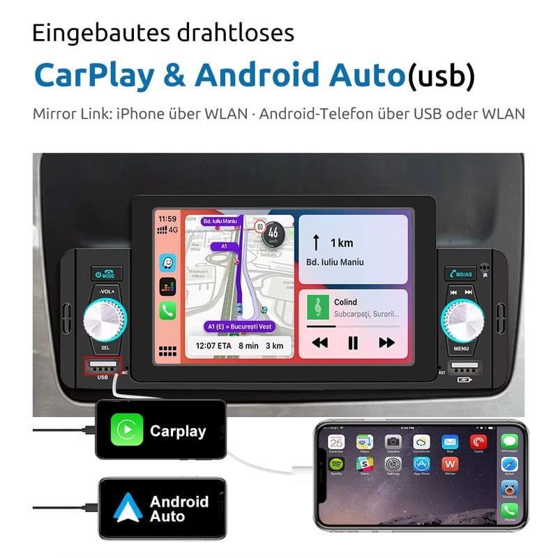 Conexión de Autorradio 1 DIN SWM 160W 5 pulgadas Bluetooth/Carplay/Android Auto inalámbrico/USB Negro