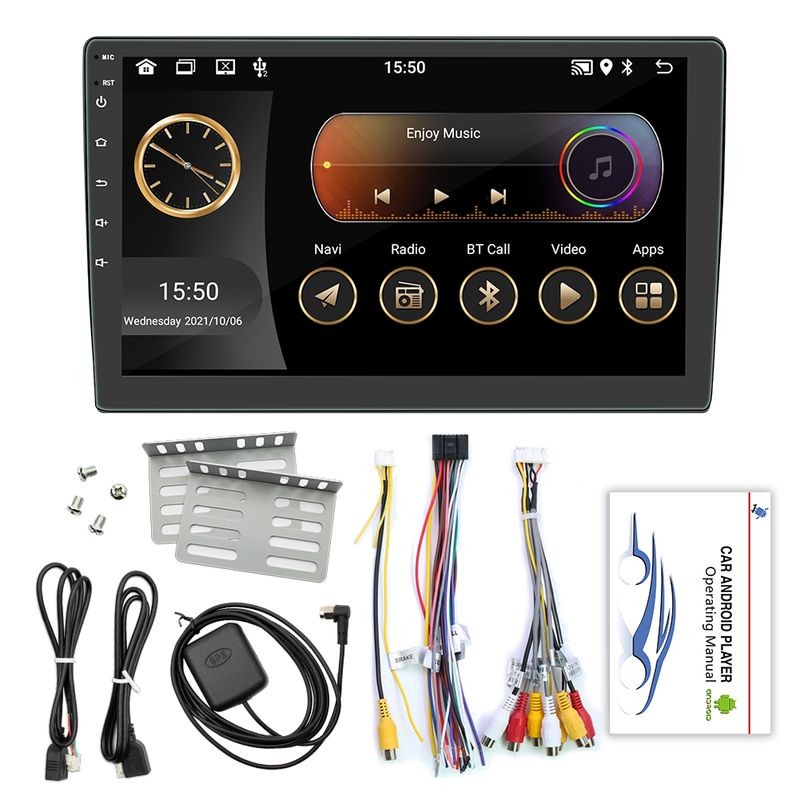 Conteúdo da caixa de Autorrádio 2 DIN SWM 9101-J 2GB/64GB GPS Carplay/Android Auto Preto
